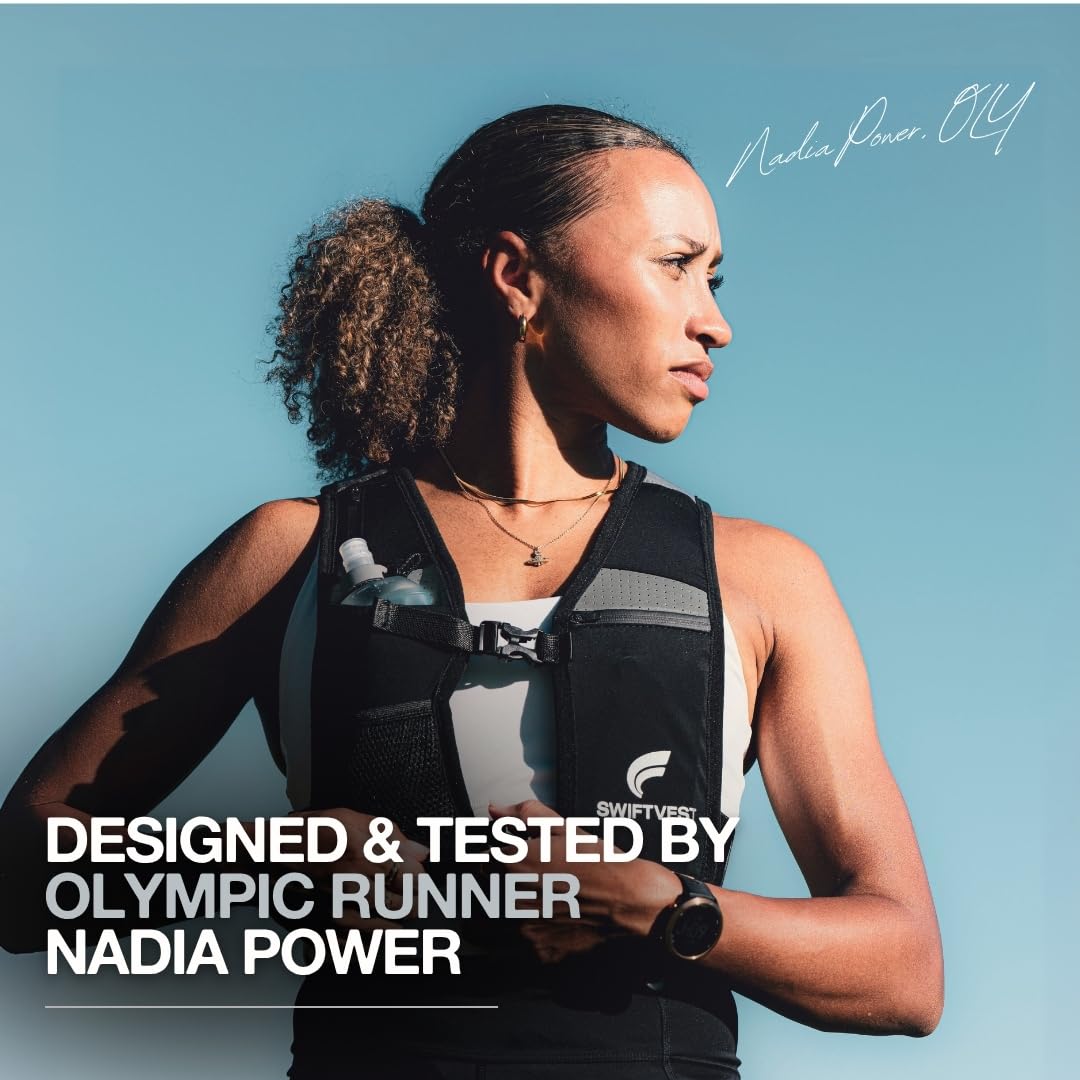 SWIFTVEST Running Vest for Women & Men with Water Bottle | Lightweight Hydration Vest | Reflective Running Gear | Adjustable Fit | 6 Pockets | Phone Holder for Runners