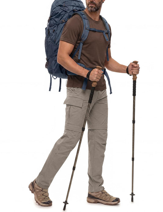 Wespornow Men's Convertible Hiking Pants: 3 in 1 Zip-Off for Travel (Dark Khaki, Large)