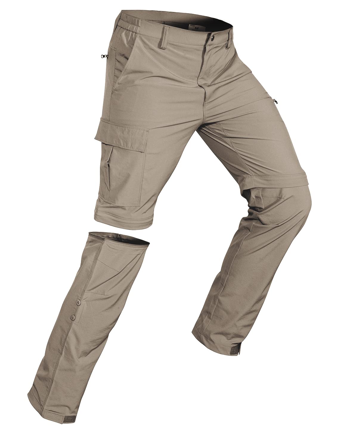 Wespornow Men's Convertible Hiking Pants: 3 in 1 Zip-Off for Travel (Dark Khaki, Large)