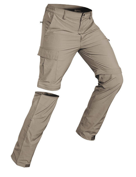 Wespornow Men's Convertible Hiking Pants: 3 in 1 Zip-Off for Travel (Dark Khaki, Large)
