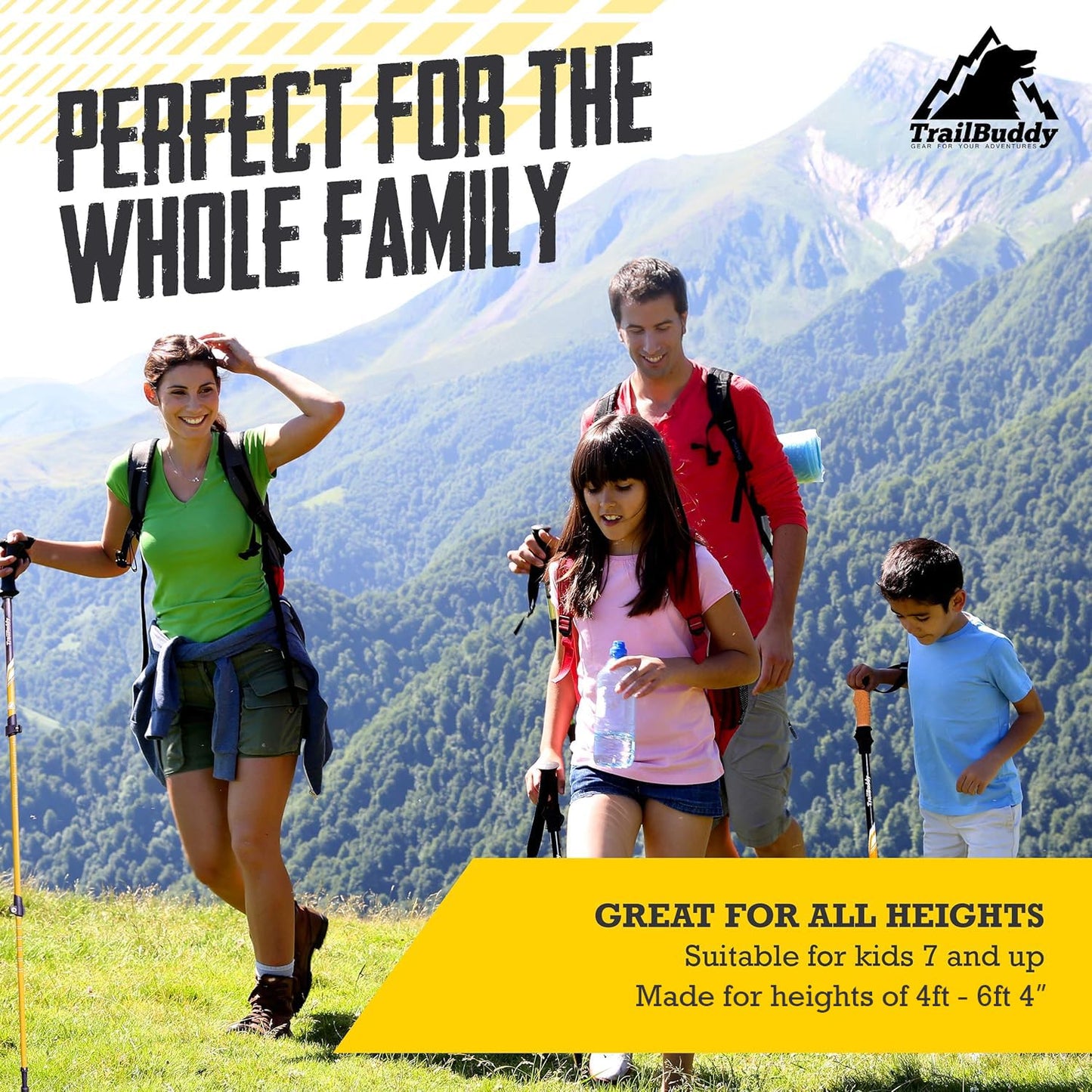 TrailBuddy Trekking Poles – Lightweight 7075 Aluminum Hiking Poles for Women, Men & Seniors – Collapsible or Foldable Walking Sticks for Travel, Trails & Balance