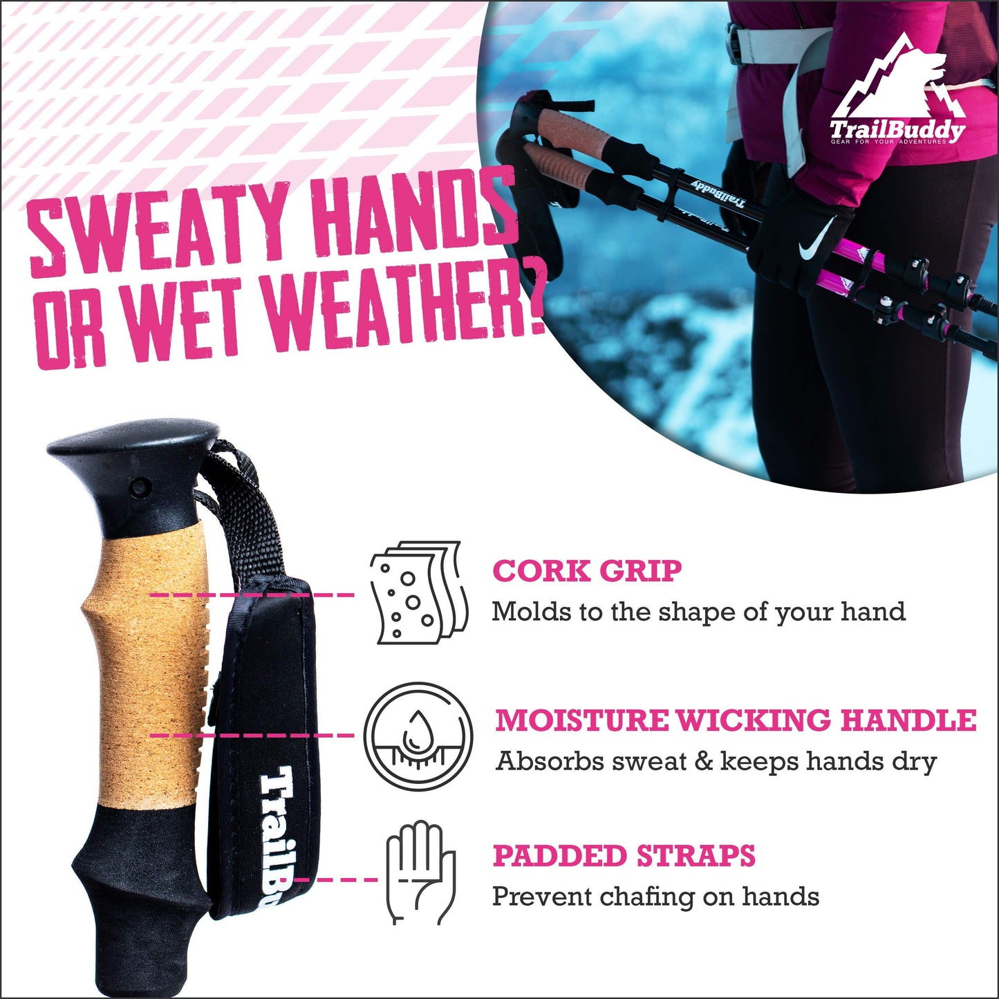 TrailBuddy Trekking Poles – Lightweight 7075 Aluminum Hiking Poles for Women, Men & Seniors – Collapsible or Foldable Walking Sticks for Travel, Trails & Balance