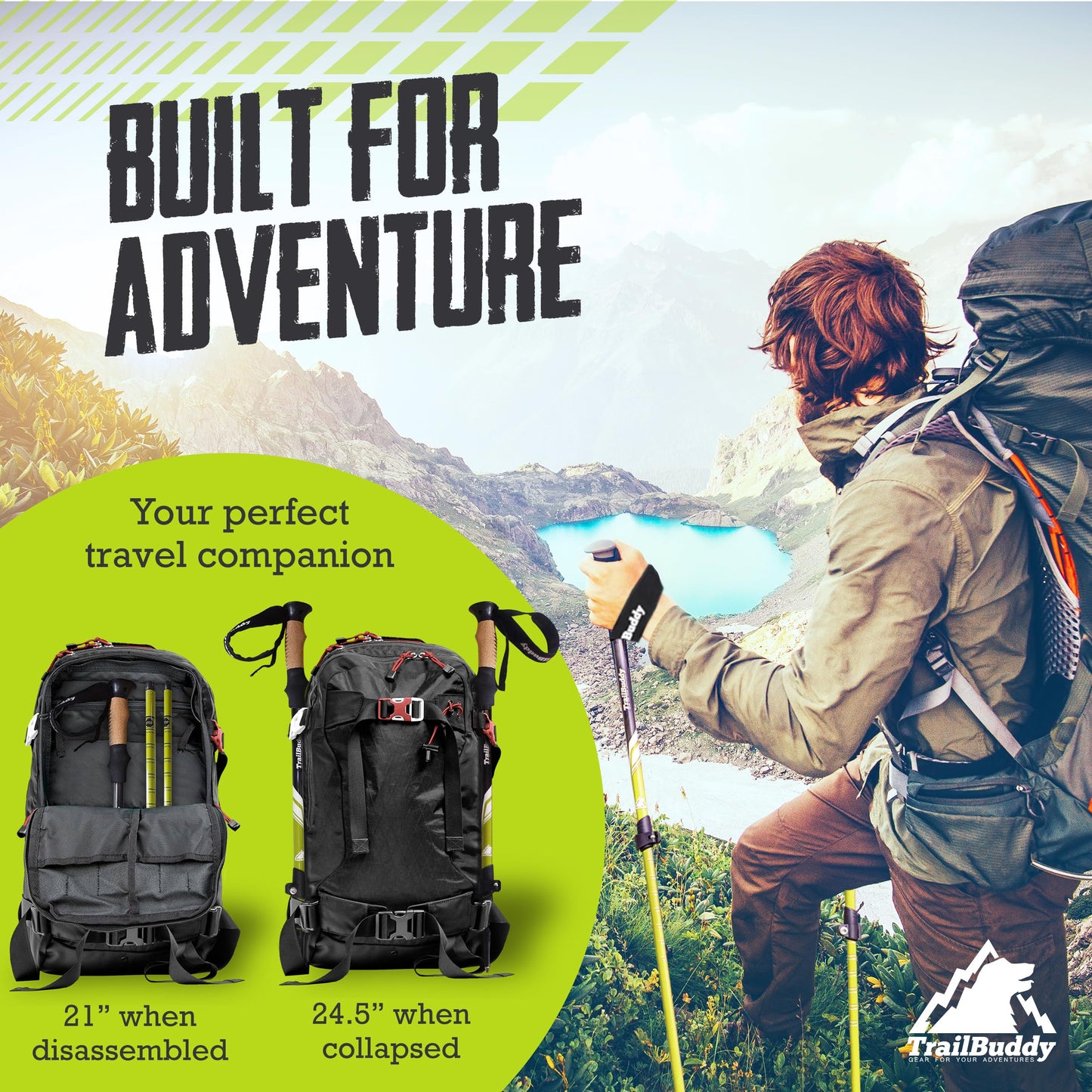 TrailBuddy Trekking Poles – Lightweight 7075 Aluminum Hiking Poles for Women, Men & Seniors – Collapsible or Foldable Walking Sticks for Travel, Trails & Balance