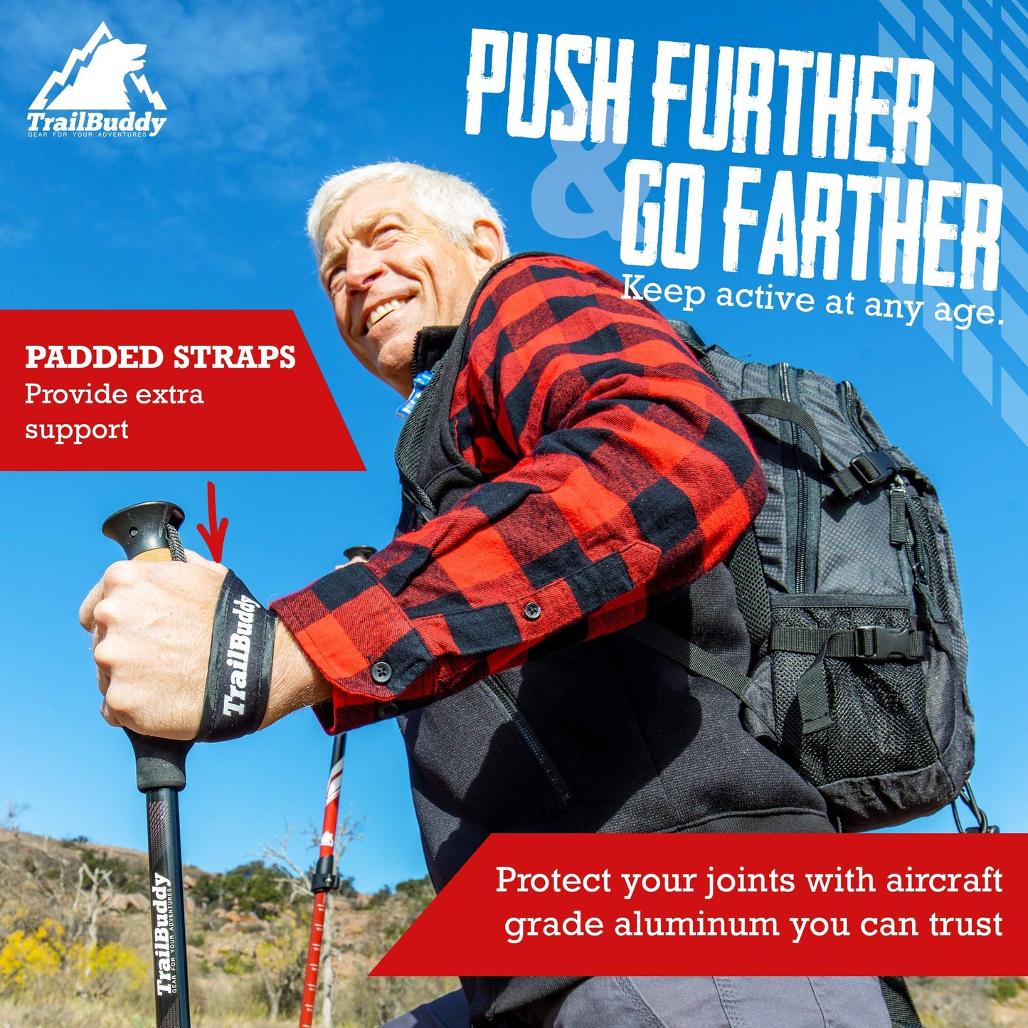 TrailBuddy Trekking Poles – Lightweight 7075 Aluminum Hiking Poles for Women, Men & Seniors – Collapsible or Foldable Walking Sticks for Travel, Trails & Balance