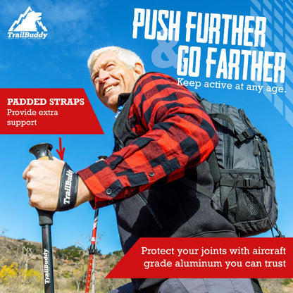TrailBuddy Trekking Poles – Lightweight 7075 Aluminum Hiking Poles for Women, Men & Seniors – Collapsible or Foldable Walking Sticks for Travel, Trails & Balance